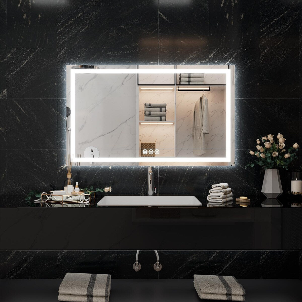 LED Bathroom Vanity Mirror Wall Mounted Anti-Fog Dimmable Mirror 3 Colors