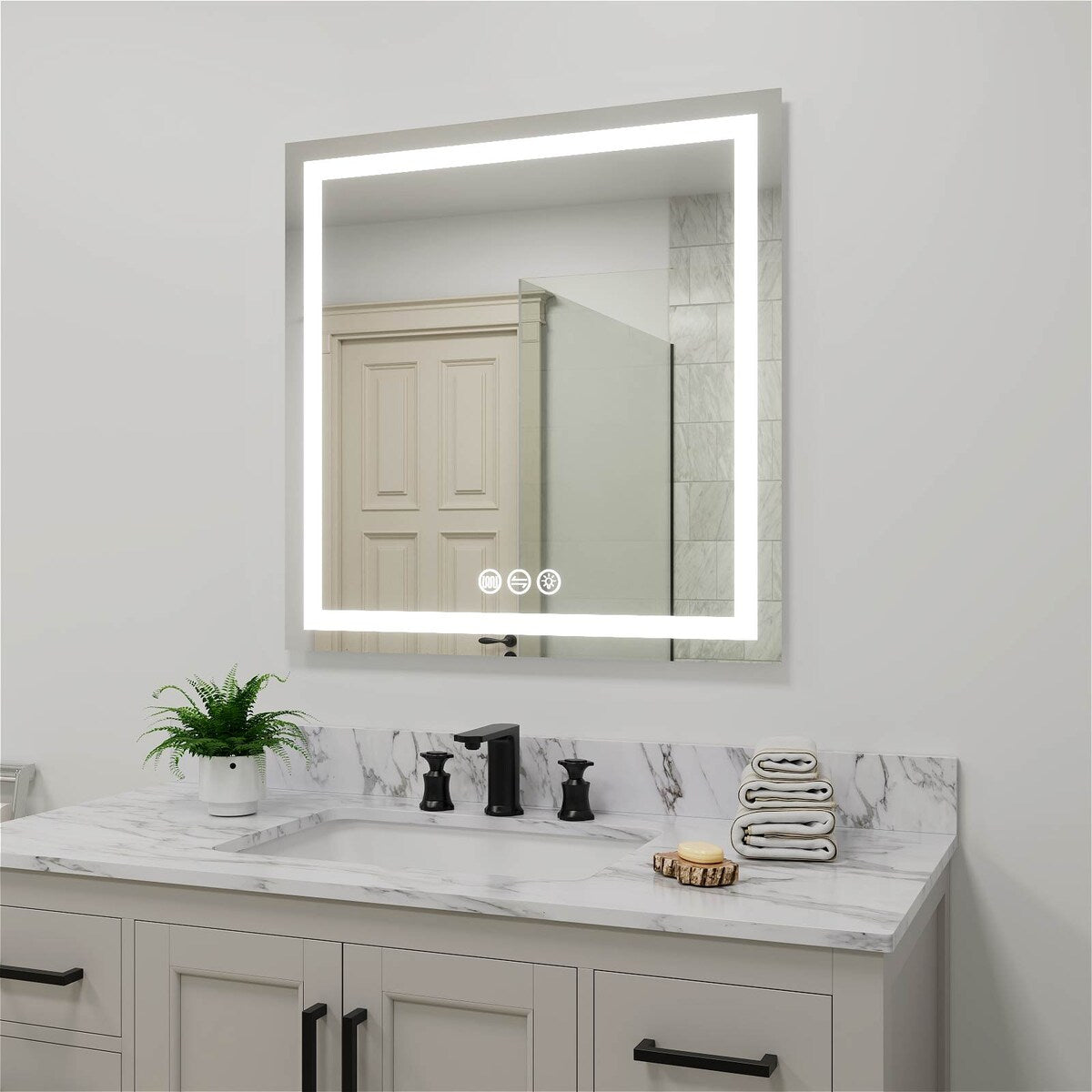 LED Bathroom Vanity Mirror Wall Mounted Anti-Fog Dimmable Mirror 3 Colors