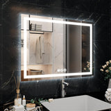 LED Bathroom Vanity Mirror Wall Mounted Anti-Fog Dimmable Mirror 3 Colors