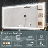 LED Bathroom Vanity Mirror Wall Mounted Anti-Fog Dimmable Mirror 3 Colors