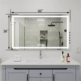LED Bathroom Vanity Mirror Wall Mounted Anti-Fog Dimmable Mirror 3 Colors