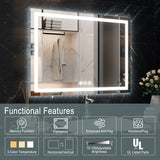 LED Bathroom Vanity Mirror Wall Mounted Anti-Fog Dimmable Mirror 3 Colors