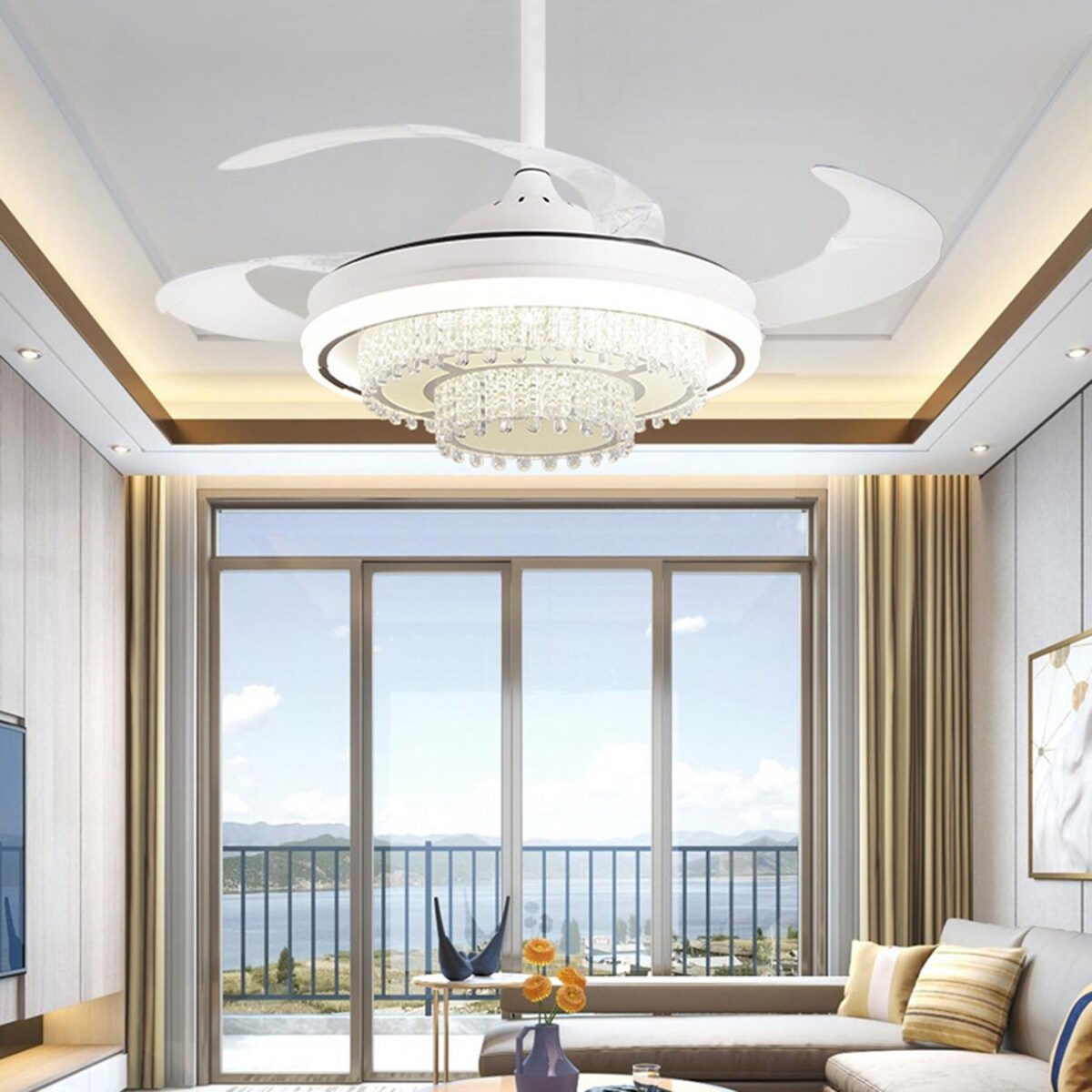 42in LED Retractable Ceiling Fan Light Ceiling Lamp with Remote Control - 42inch