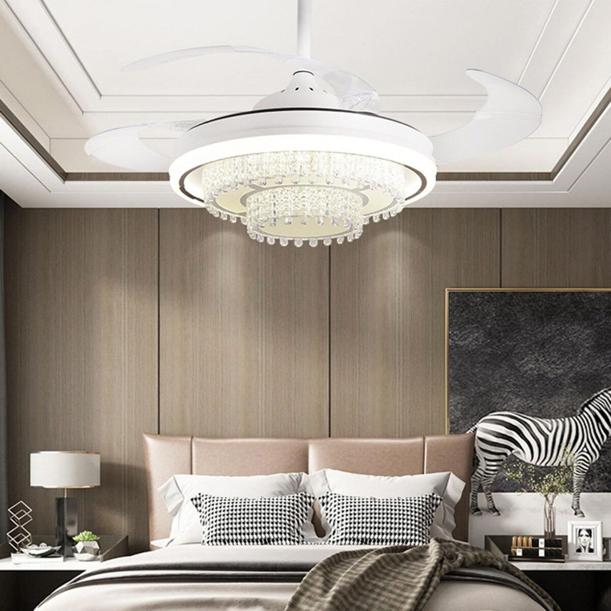42in LED Retractable Ceiling Fan Light Ceiling Lamp with Remote Control - 42inch