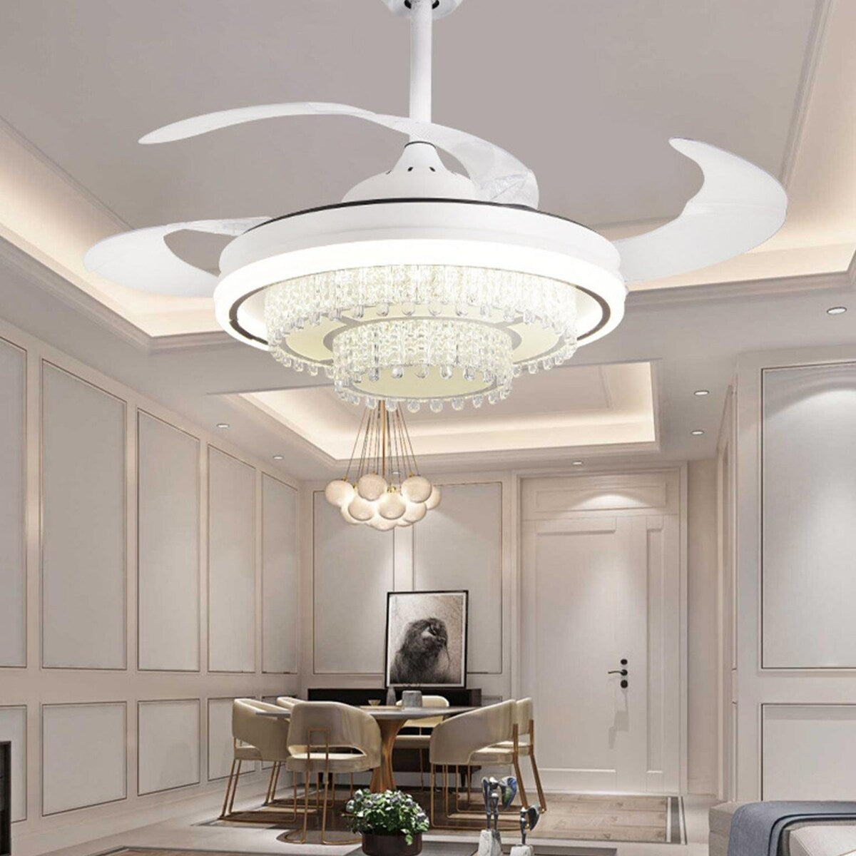 42in LED Retractable Ceiling Fan Light Ceiling Lamp with Remote Control - 42inch