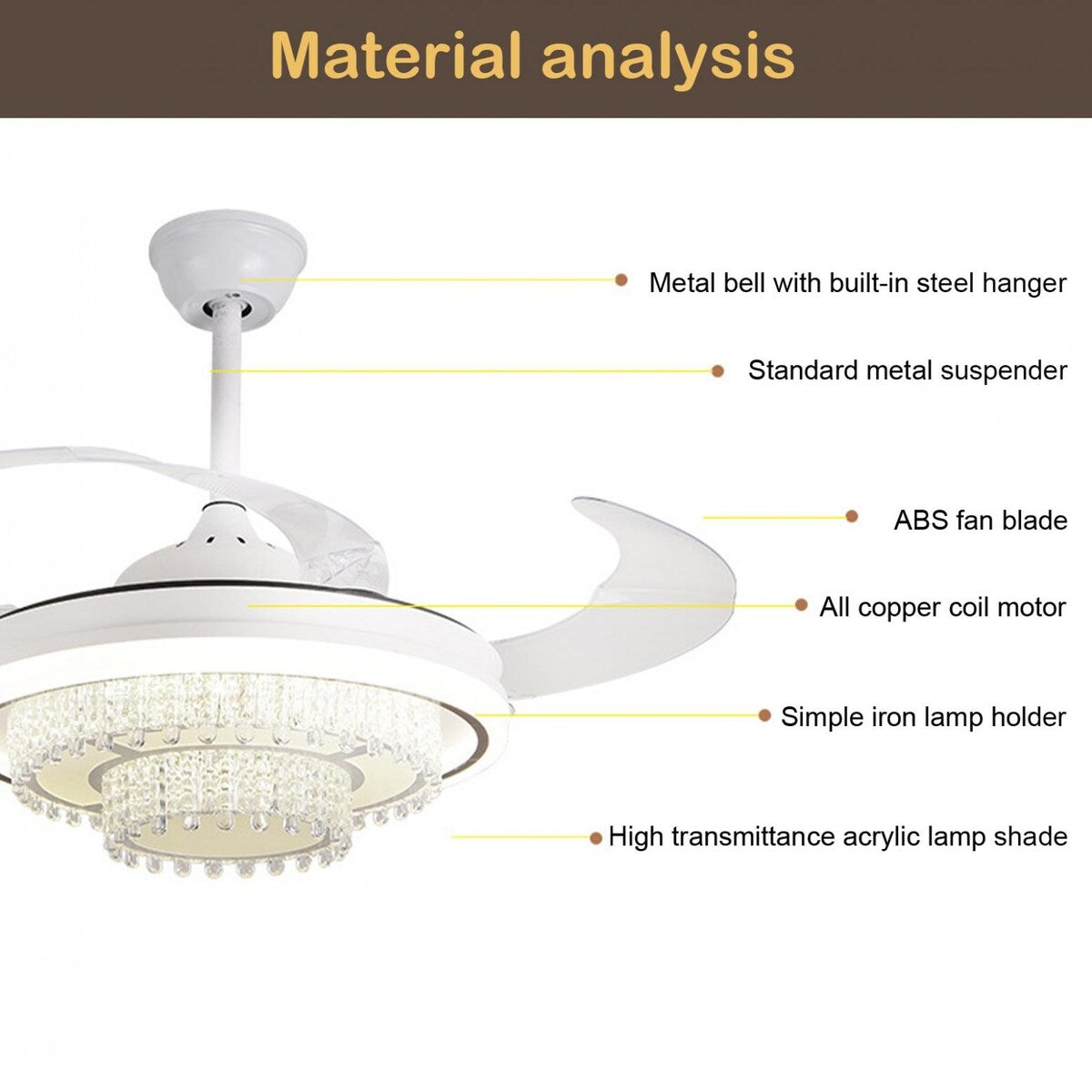 42in LED Retractable Ceiling Fan Light Ceiling Lamp with Remote Control - 42inch