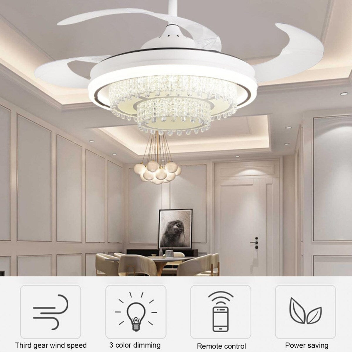 42in LED Retractable Ceiling Fan Light Ceiling Lamp with Remote Control - 42inch