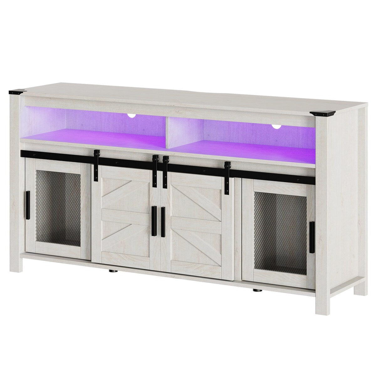 LED Farmhouse Entertainment Center with Mesh and Barn Doors, 31" H