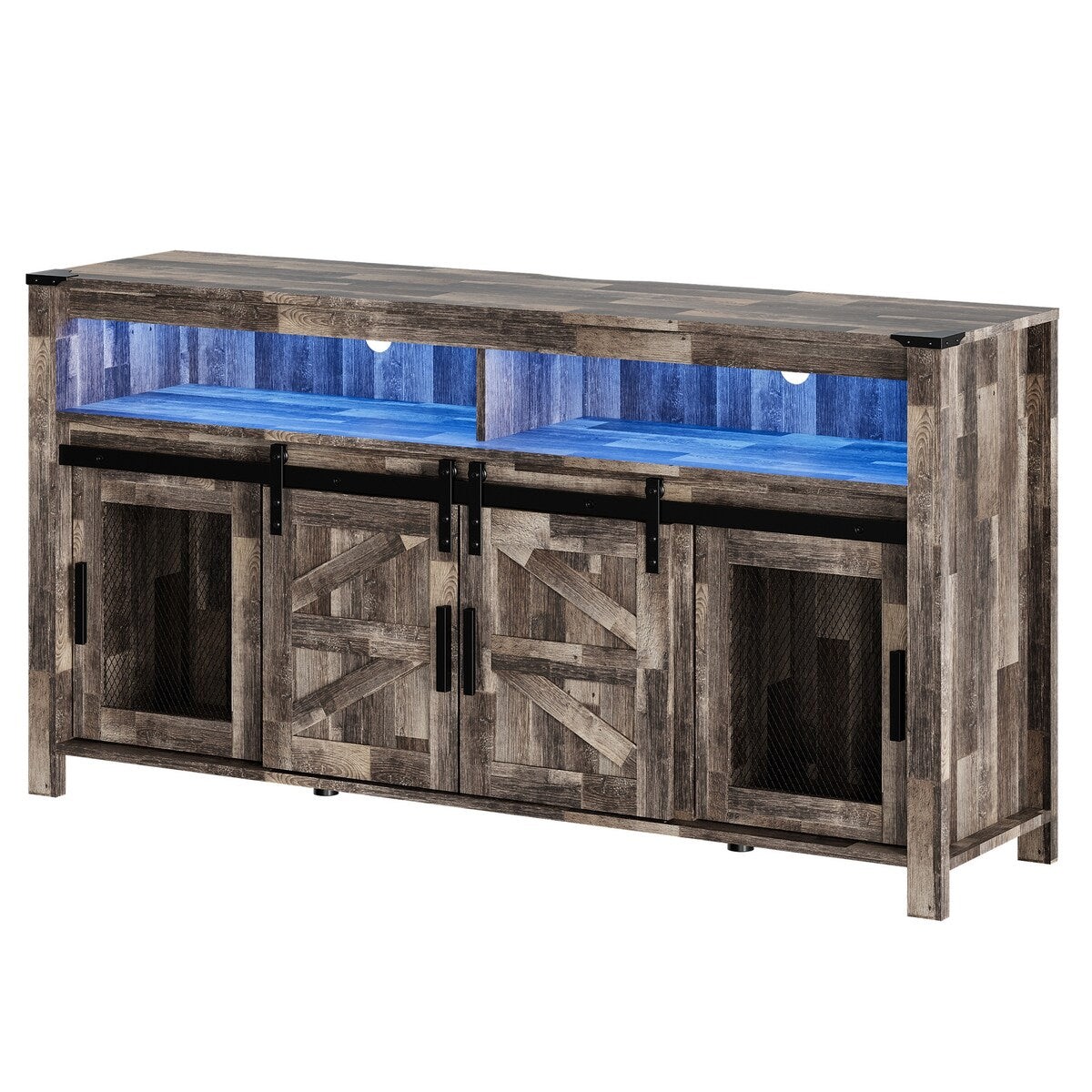 LED Farmhouse Entertainment Center with Mesh and Barn Doors, 31" H