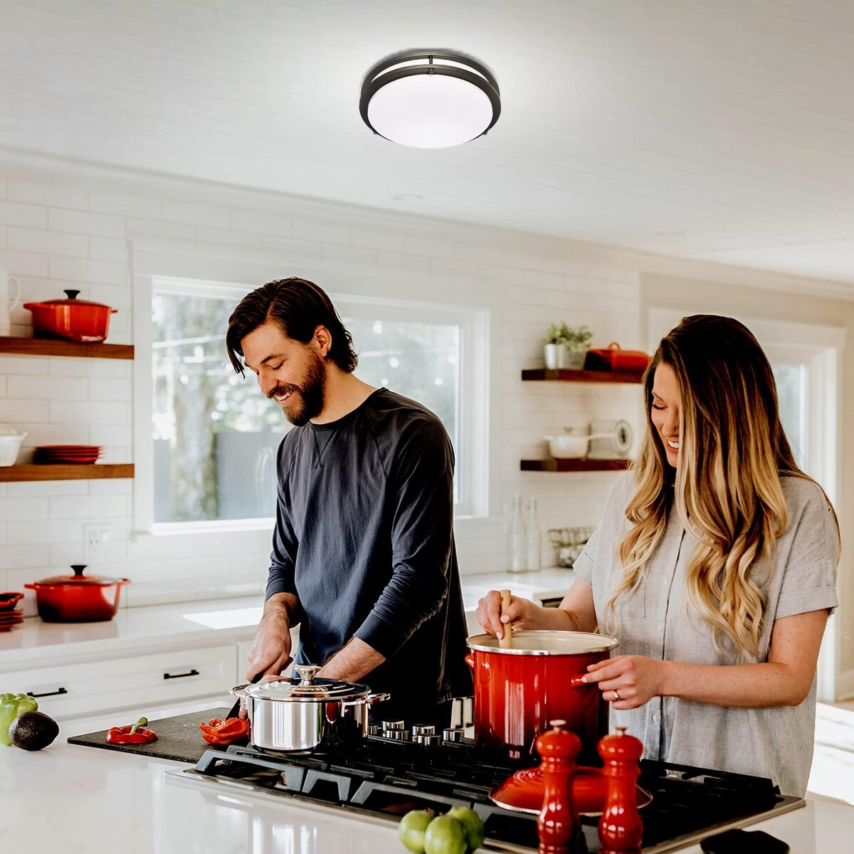LED Flush Mount Ceiling Light, 13 inch Ceiling Light Fixture 30W 3000Lm, 3000K/4000K/5000K Dimmable Black Ceiling Light