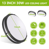LED Flush Mount Ceiling Light, 13 inch Ceiling Light Fixture 30W 3000Lm, 3000K/4000K/5000K Dimmable Black Ceiling Light