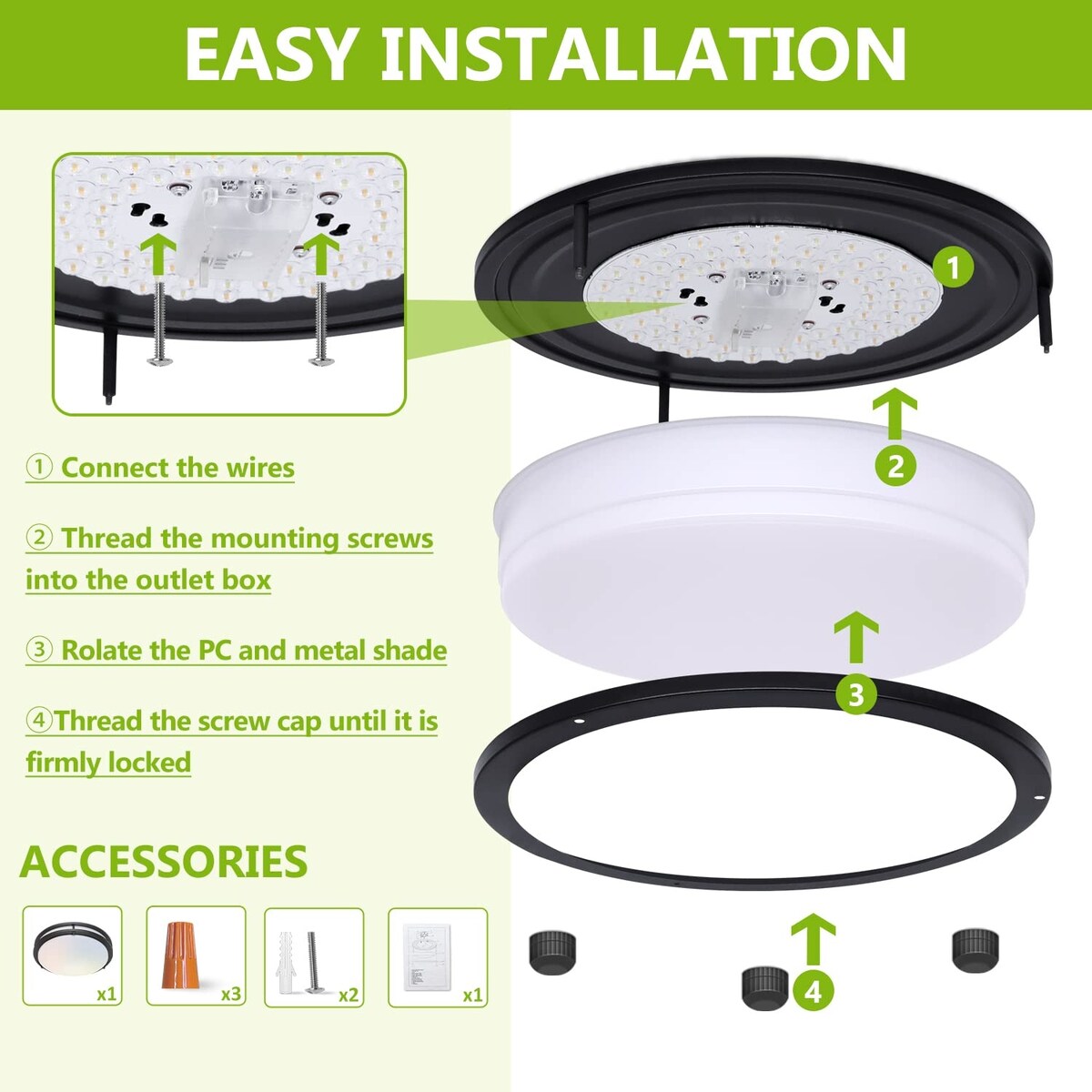 LED Flush Mount Ceiling Light, 13 inch Ceiling Light Fixture 30W 3000Lm, 3000K/4000K/5000K Dimmable Black Ceiling Light