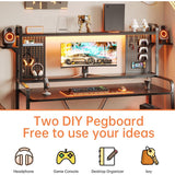 LED Gaming Desk 55" Computer Desk with Hutch and Shelves Pegboard