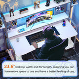 LED Gaming Desk 55" Computer Desk with Hutch and Shelves Pegboard