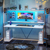 LED Gaming Desk 55" Computer Desk with Hutch and Shelves Pegboard