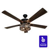 52" Farmhouse Style WiFi Smart Enabled Ceiling Fan, Bulbs Included - 52" x 52" x 14"/19"