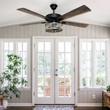 52" Farmhouse Style WiFi Smart Enabled Ceiling Fan, Bulbs Included - 52" x 52" x 14"/19"