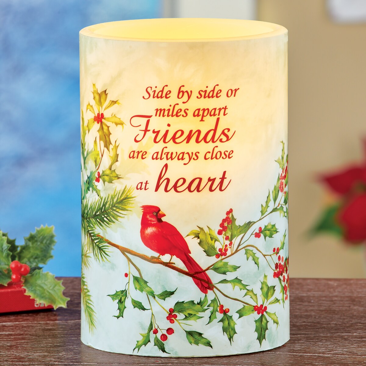 LED Lighted Cardinal Friend Tabletop Candle - 4 x 6 x 4