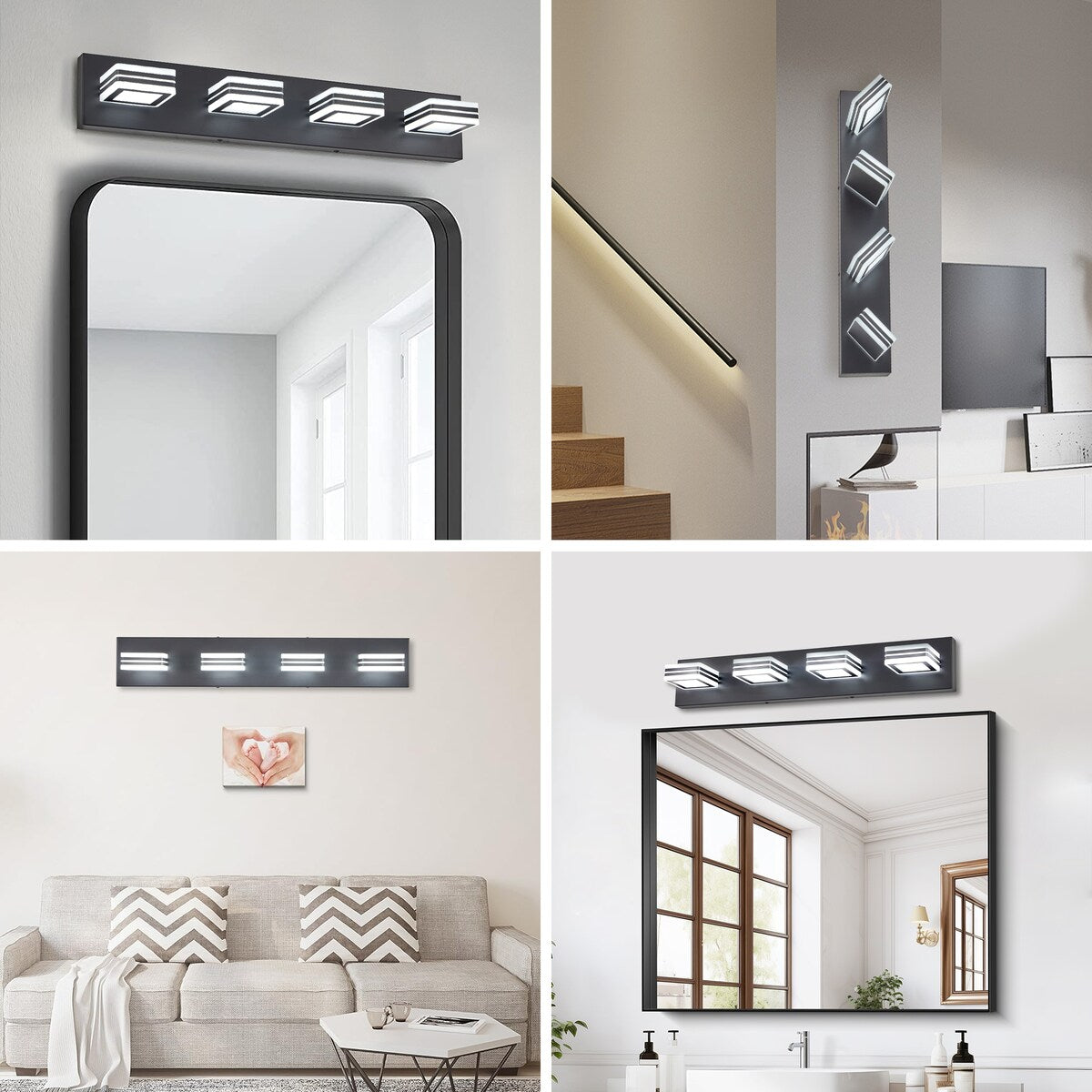LED Modern Black Vanity Lights, 6-Lights Acrylic Matte Black Bathroom Vanity Lights Over Mirror