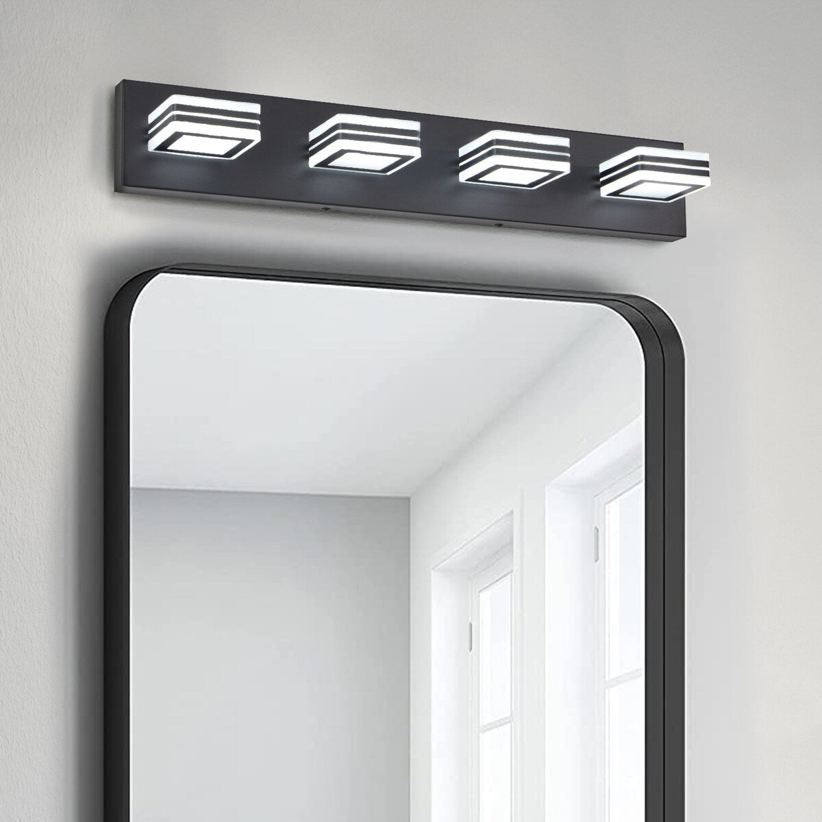LED Modern Black Vanity Lights, 6-Lights Acrylic Matte Black Bathroom Vanity Lights Over Mirror