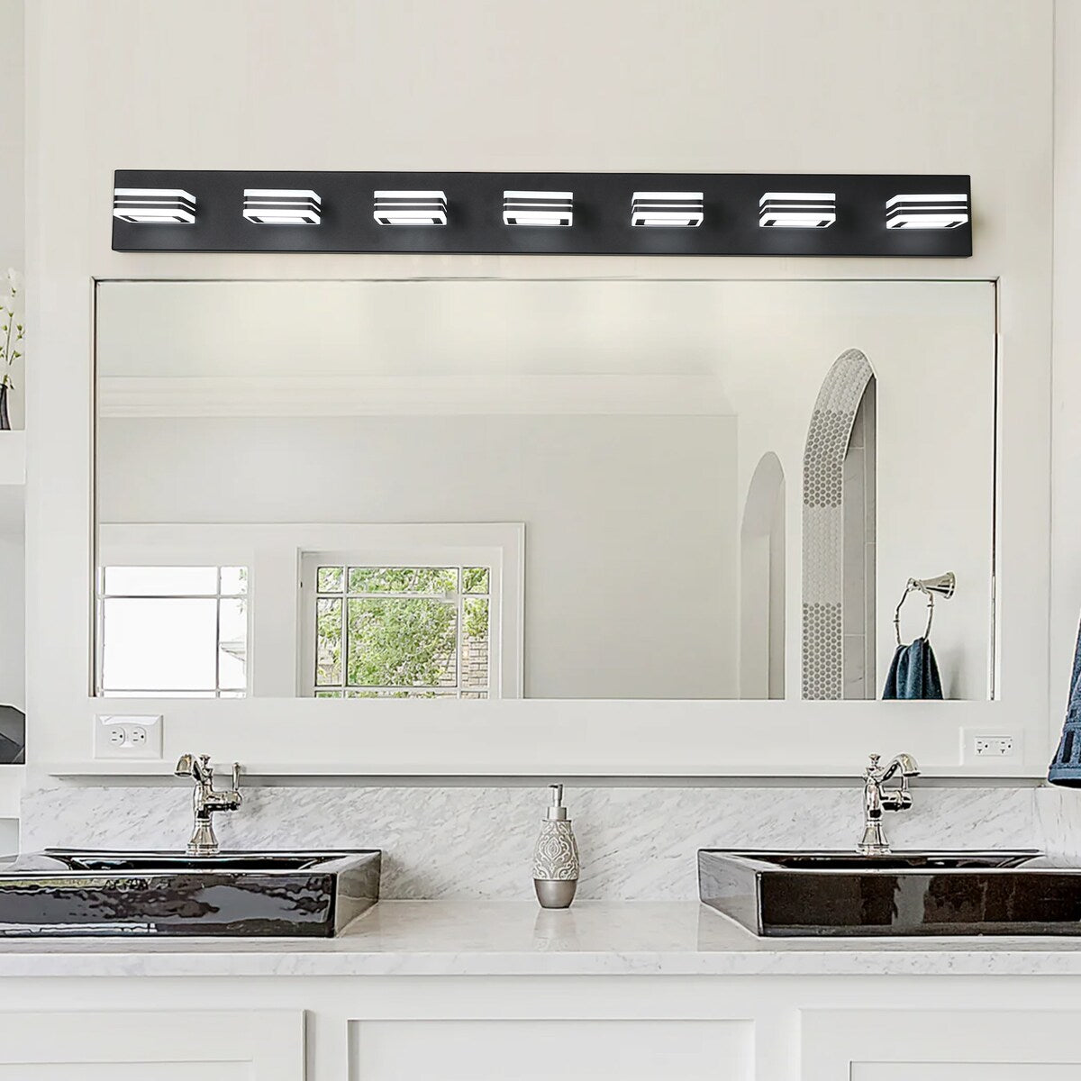 LED Modern Black Vanity Lights, 6-Lights Acrylic Matte Black Bathroom Vanity Lights Over Mirror