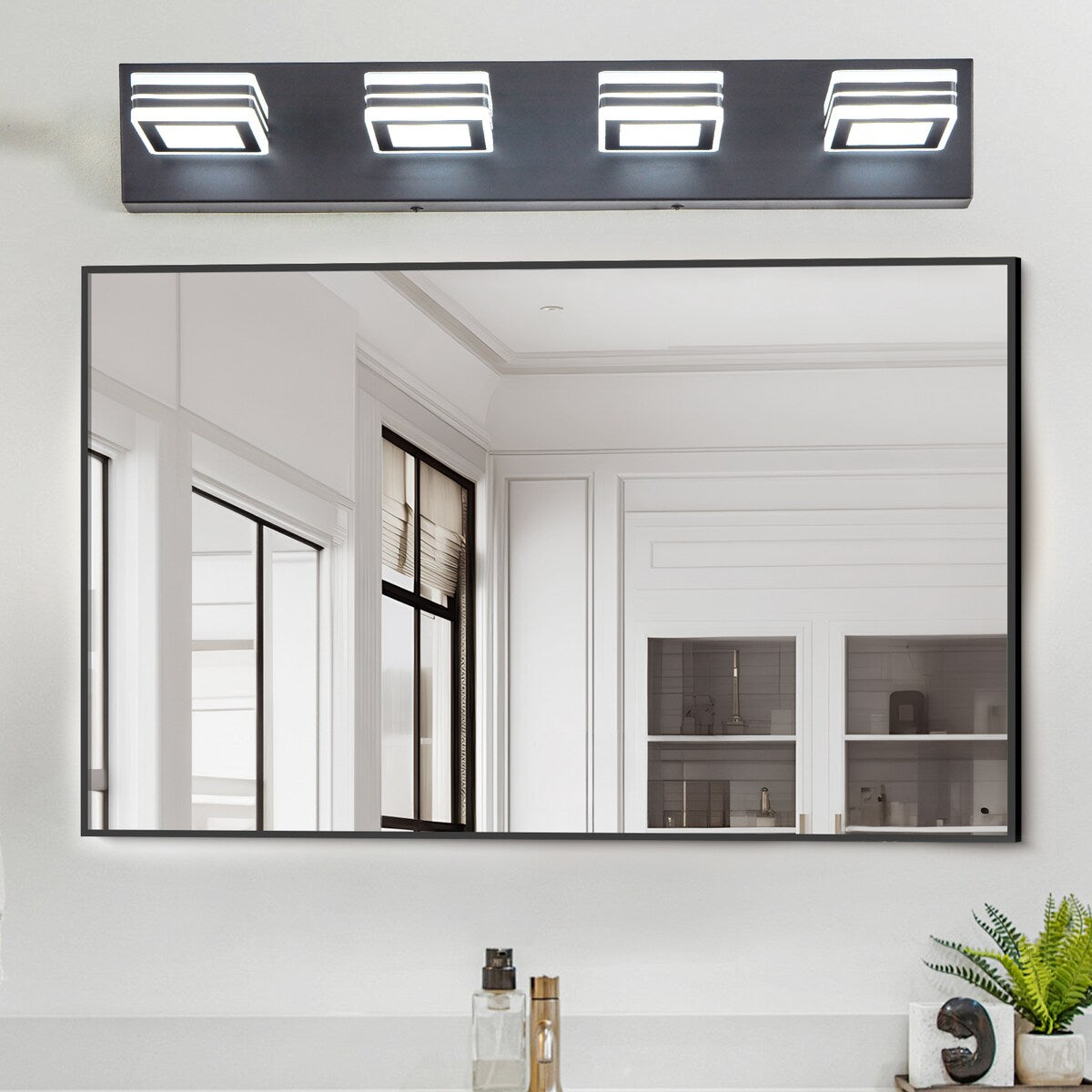 LED Modern Black Vanity Lights, 6-Lights Acrylic Matte Black Bathroom Vanity Lights Over Mirror