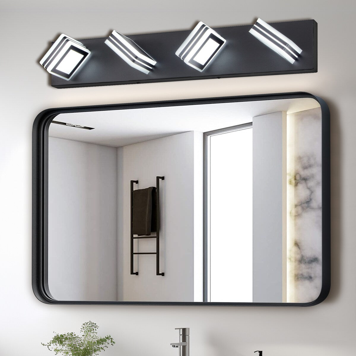 LED Modern Black Vanity Lights, 6-Lights Acrylic Matte Black Bathroom Vanity Lights Over Mirror