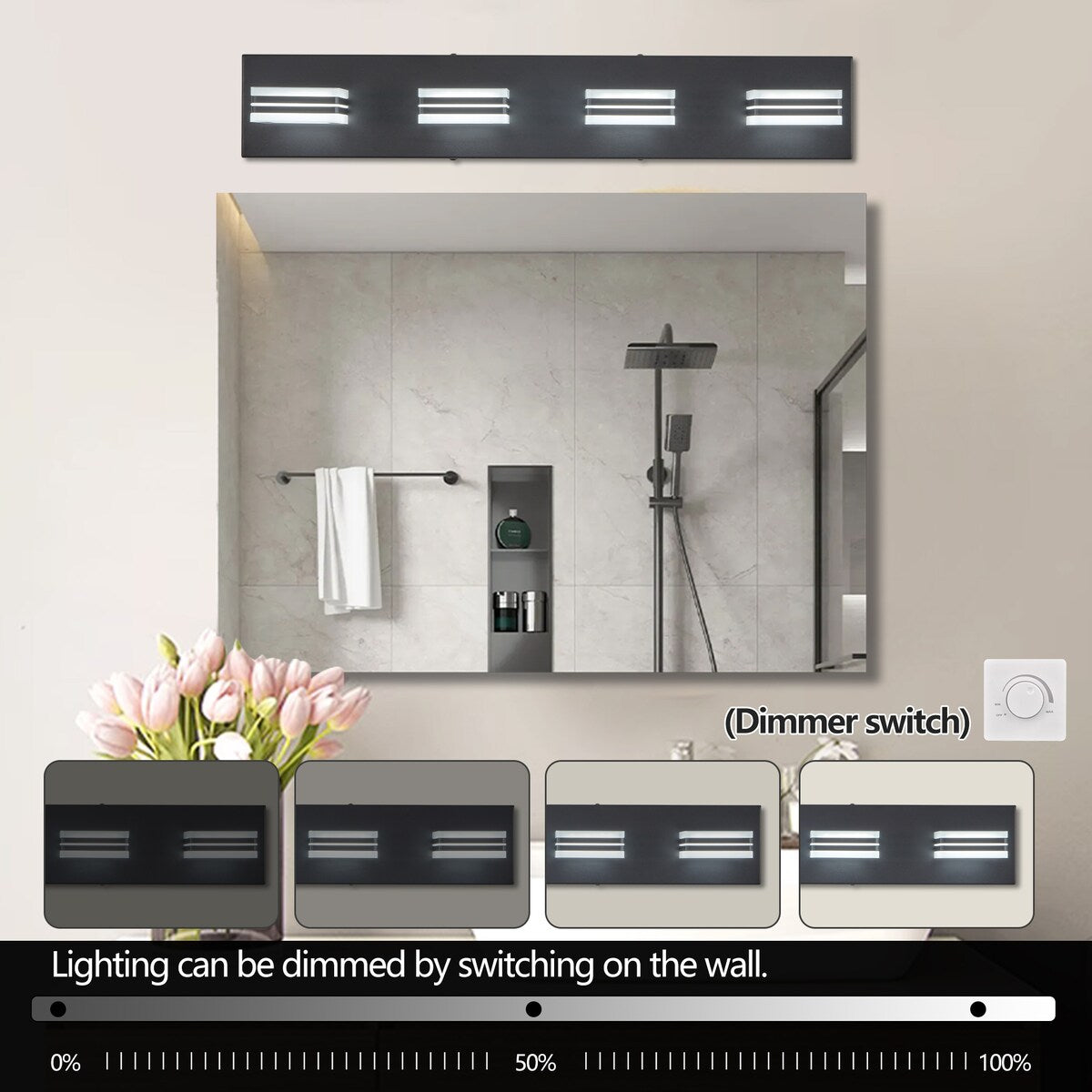 LED Modern Black Vanity Lights, 6-Lights Acrylic Matte Black Bathroom Vanity Lights Over Mirror