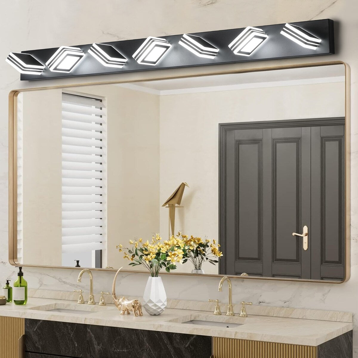 LED Modern Black Vanity Lights, 6-Lights Acrylic Matte Black Bathroom Vanity Lights Over Mirror
