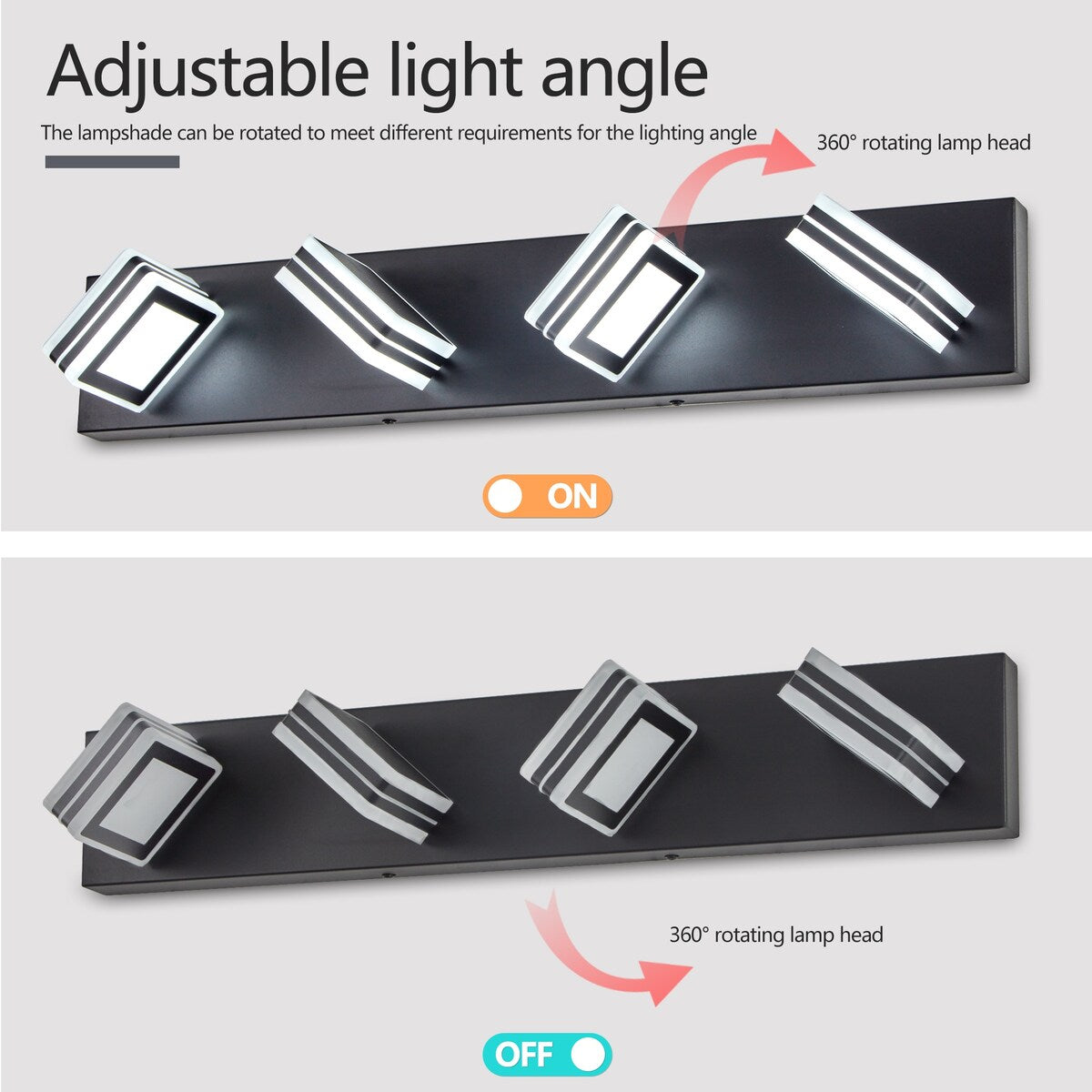 LED Modern Black Vanity Lights, 6-Lights Acrylic Matte Black Bathroom Vanity Lights Over Mirror