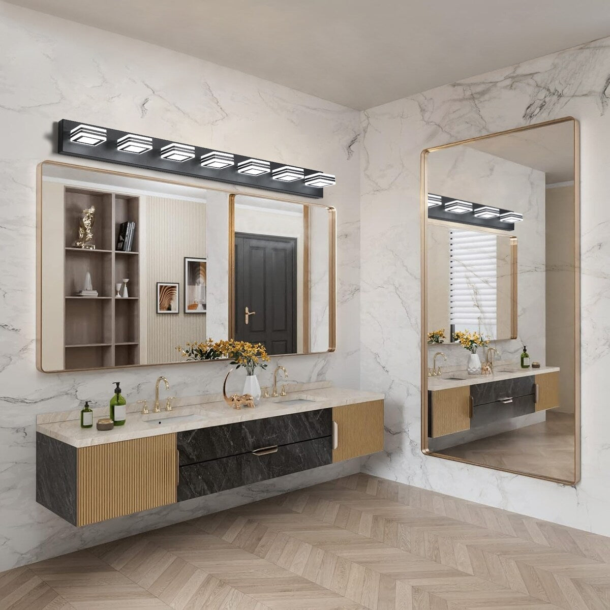 LED Modern Black Vanity Lights, 6-Lights Acrylic Matte Black Bathroom Vanity Lights Over Mirror