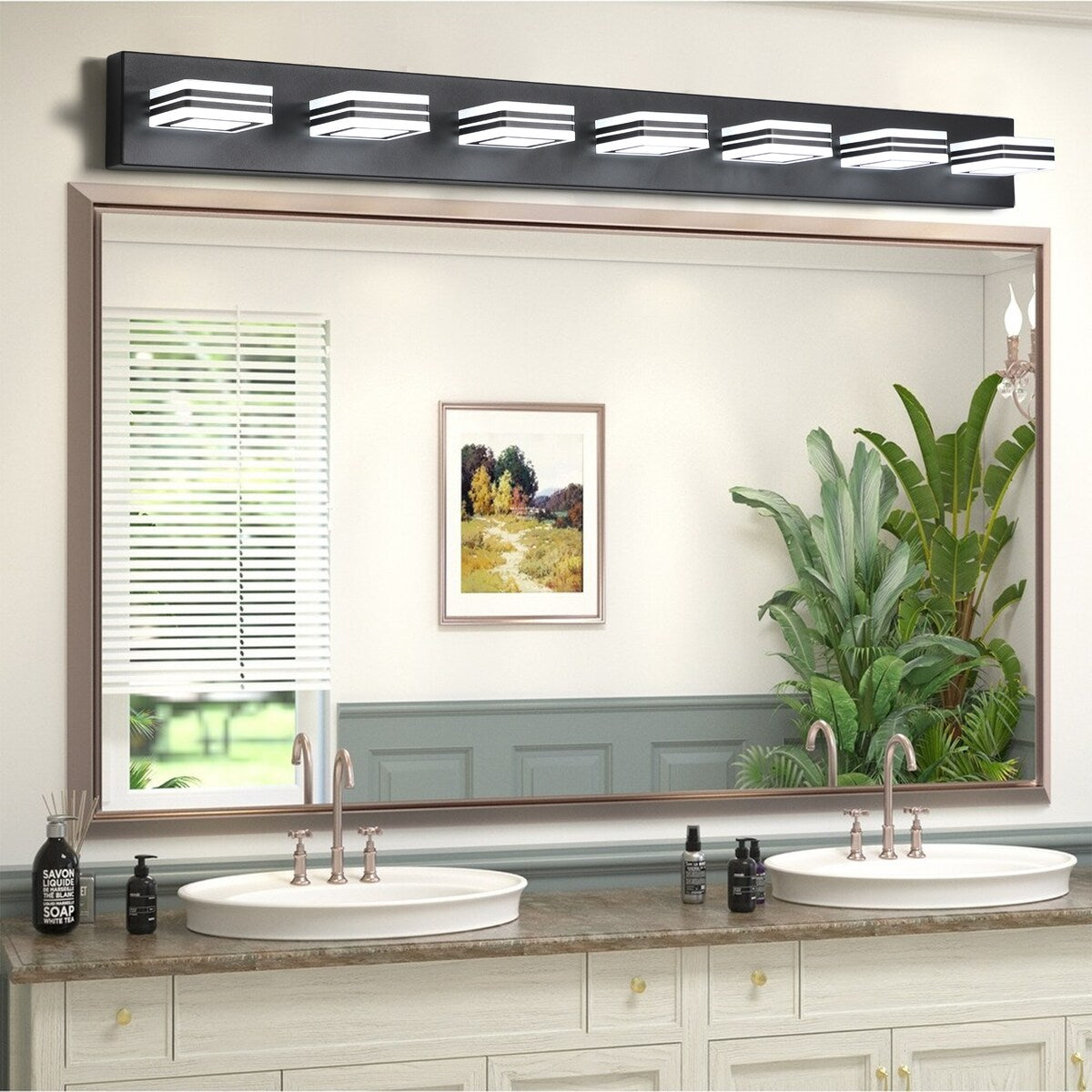 LED Modern Black Vanity Lights, 6-Lights Acrylic Matte Black Bathroom Vanity Lights Over Mirror