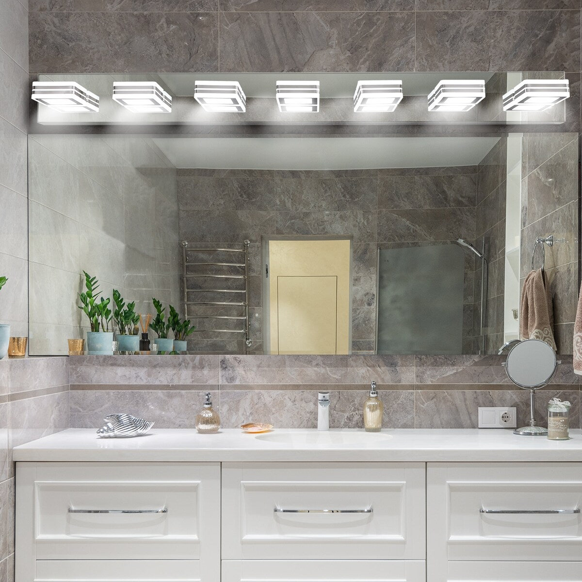 LED Modern Black Vanity Lights, 6-Lights Acrylic Matte Black Bathroom Vanity Lights Over Mirror