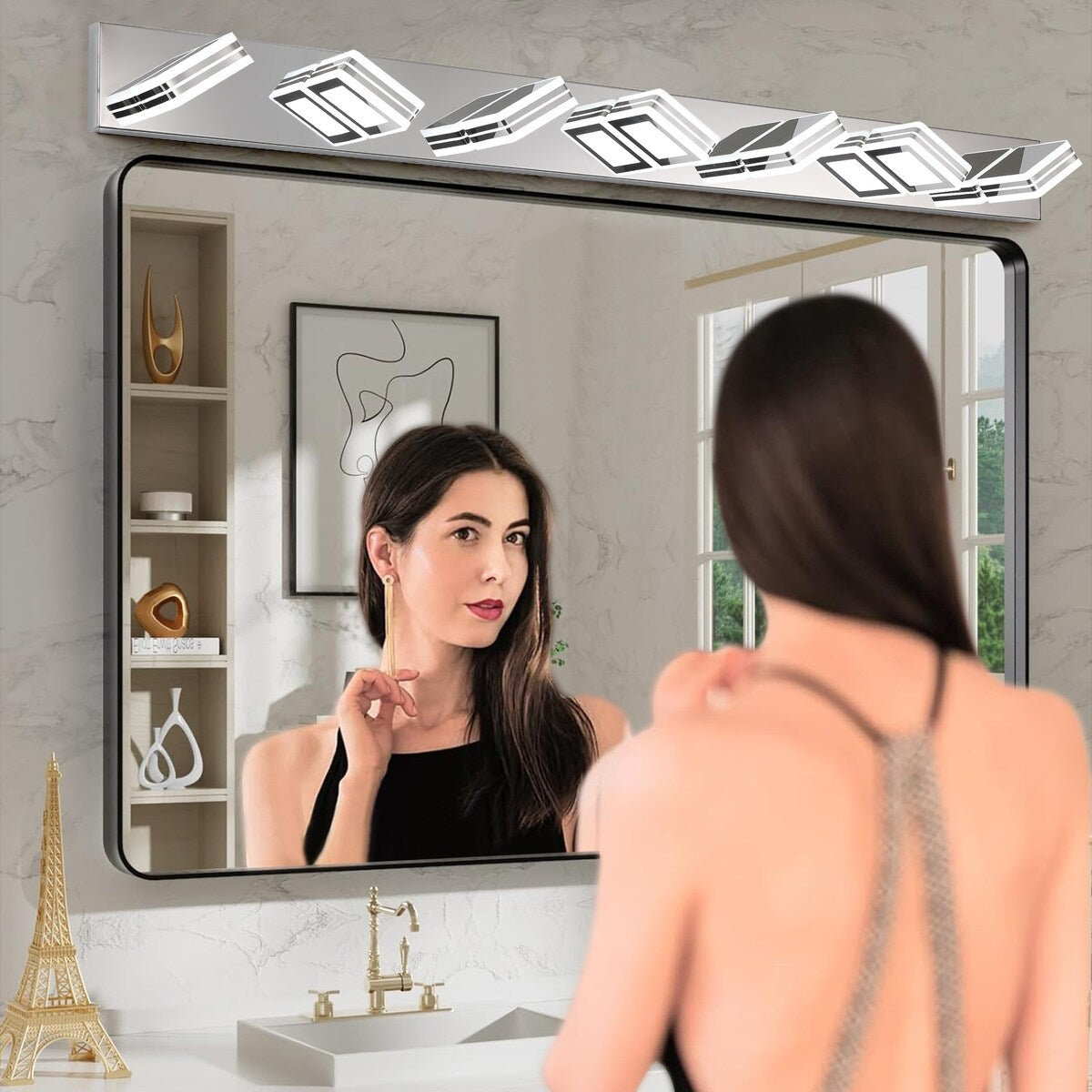 LED Modern Black Vanity Lights, 6-Lights Acrylic Matte Black Bathroom Vanity Lights Over Mirror
