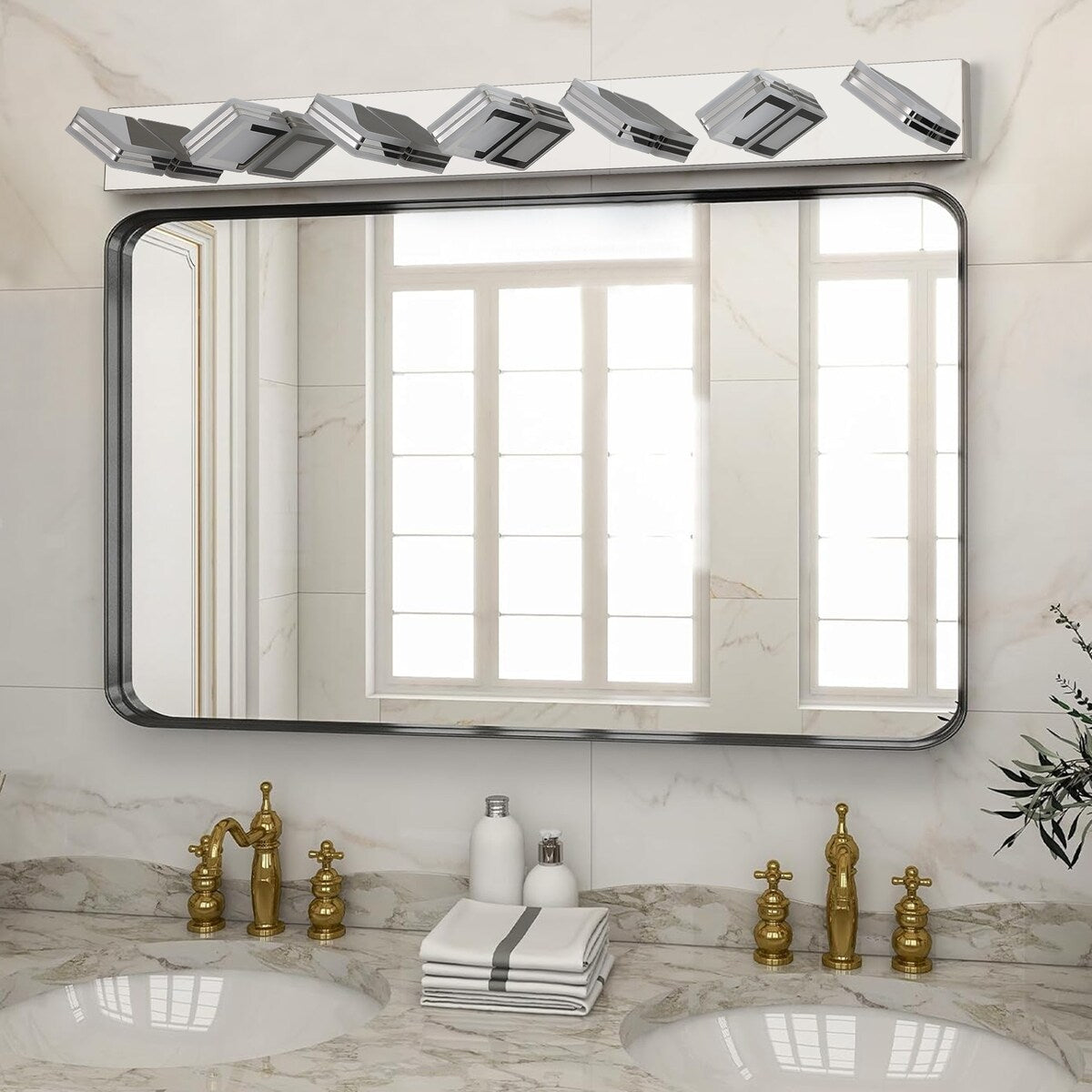 LED Modern Black Vanity Lights, 6-Lights Acrylic Matte Black Bathroom Vanity Lights Over Mirror