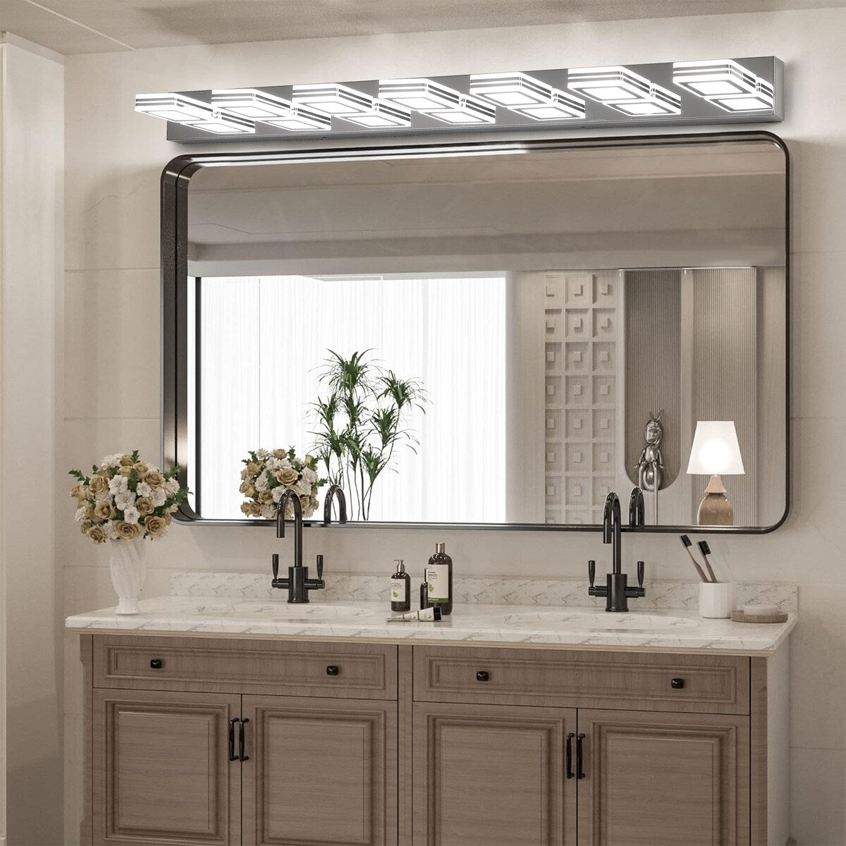 LED Modern Black Vanity Lights, 6-Lights Acrylic Matte Black Bathroom Vanity Lights Over Mirror