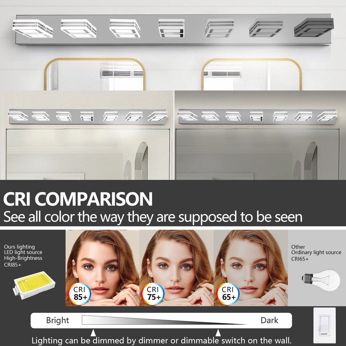LED Modern Black Vanity Lights, 6-Lights Acrylic Matte Black Bathroom Vanity Lights Over Mirror
