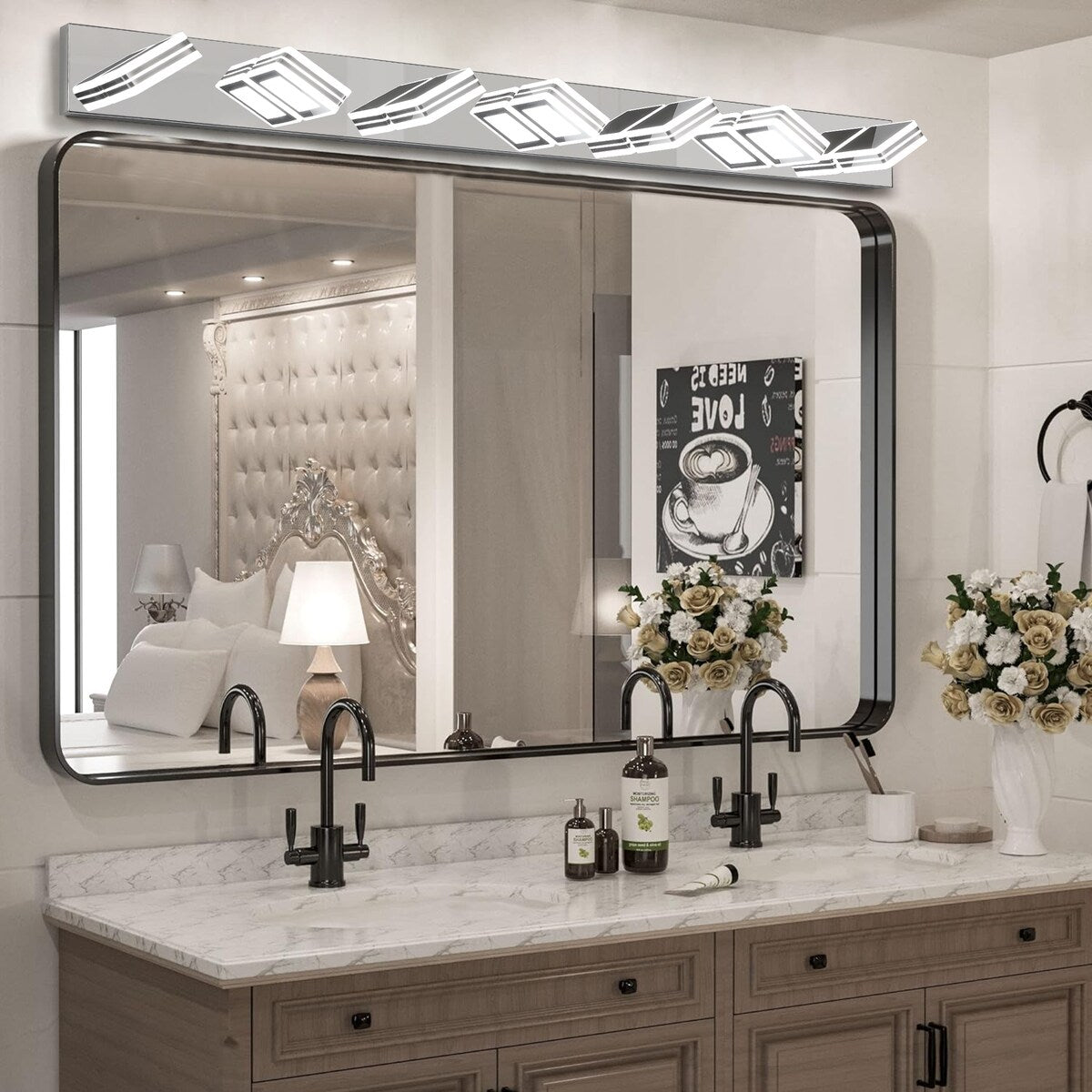 LED Modern Black Vanity Lights, 6-Lights Acrylic Matte Black Bathroom Vanity Lights Over Mirror