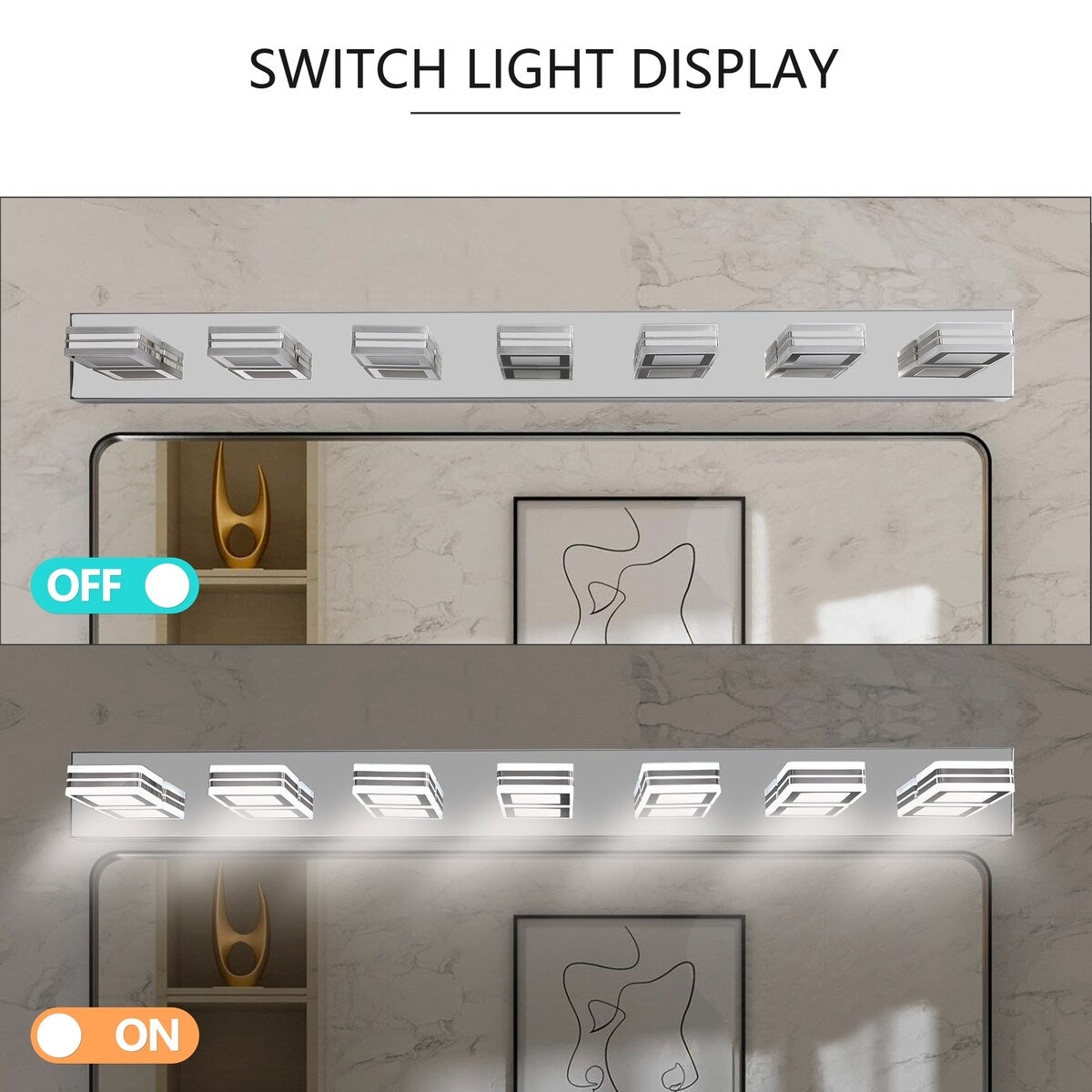 LED Modern Black Vanity Lights, 6-Lights Acrylic Matte Black Bathroom Vanity Lights Over Mirror