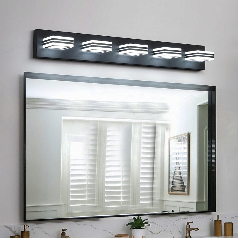 LED Modern Black Vanity Lights, 6-Lights Acrylic Matte Black Bathroom Vanity Lights Over Mirror