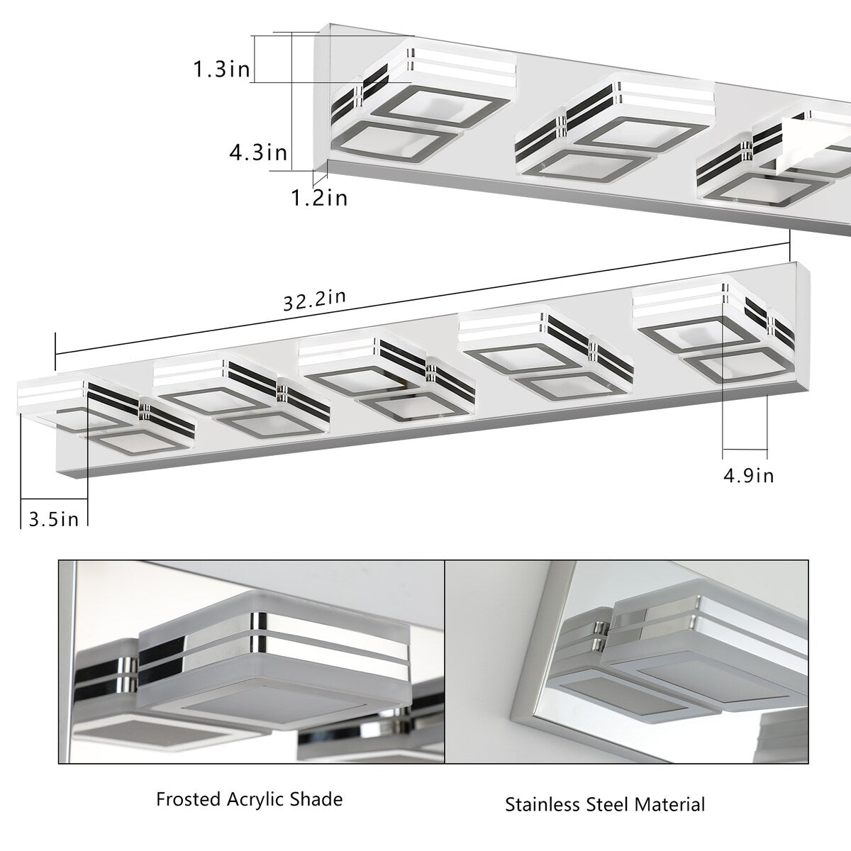 LED Modern Black Vanity Lights, 6-Lights Acrylic Matte Black Bathroom Vanity Lights Over Mirror