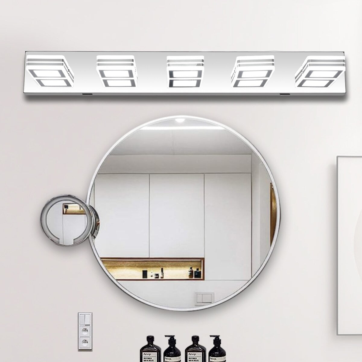 LED Modern Black Vanity Lights, 6-Lights Acrylic Matte Black Bathroom Vanity Lights Over Mirror