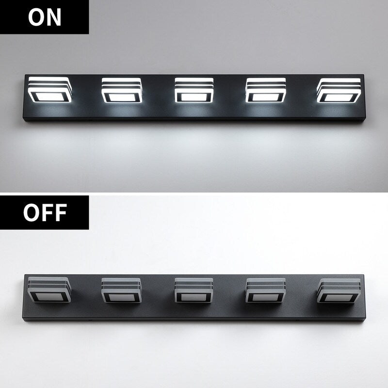 LED Modern Black Vanity Lights, 6-Lights Acrylic Matte Black Bathroom Vanity Lights Over Mirror