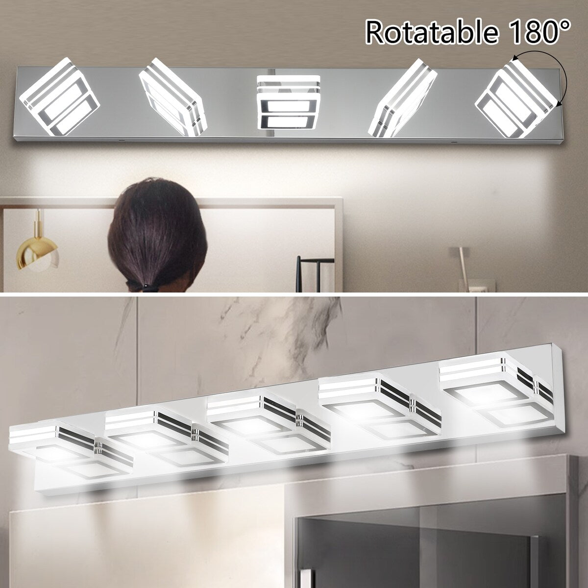 LED Modern Black Vanity Lights, 6-Lights Acrylic Matte Black Bathroom Vanity Lights Over Mirror
