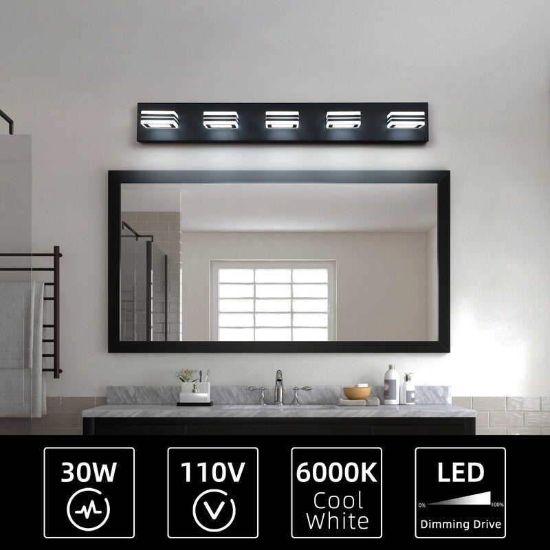 LED Modern Black Vanity Lights, 6-Lights Acrylic Matte Black Bathroom Vanity Lights Over Mirror
