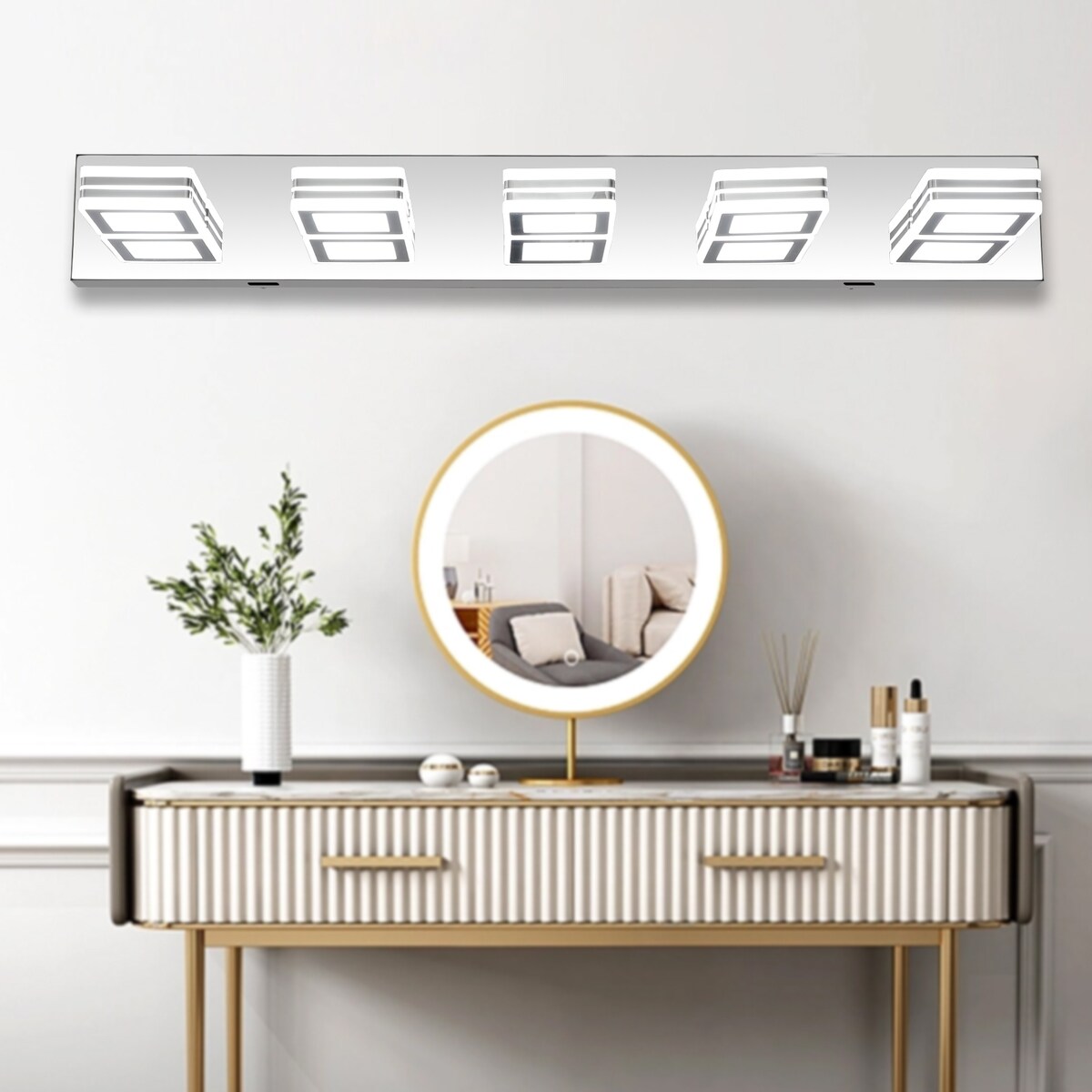 LED Modern Black Vanity Lights, 6-Lights Acrylic Matte Black Bathroom Vanity Lights Over Mirror