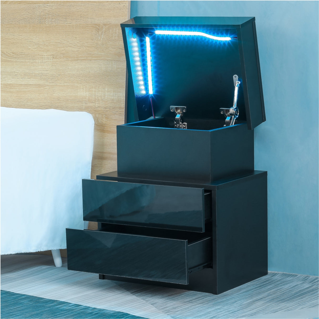 LED Nightstand Sofa Side Table Accent Storage End Table, Black