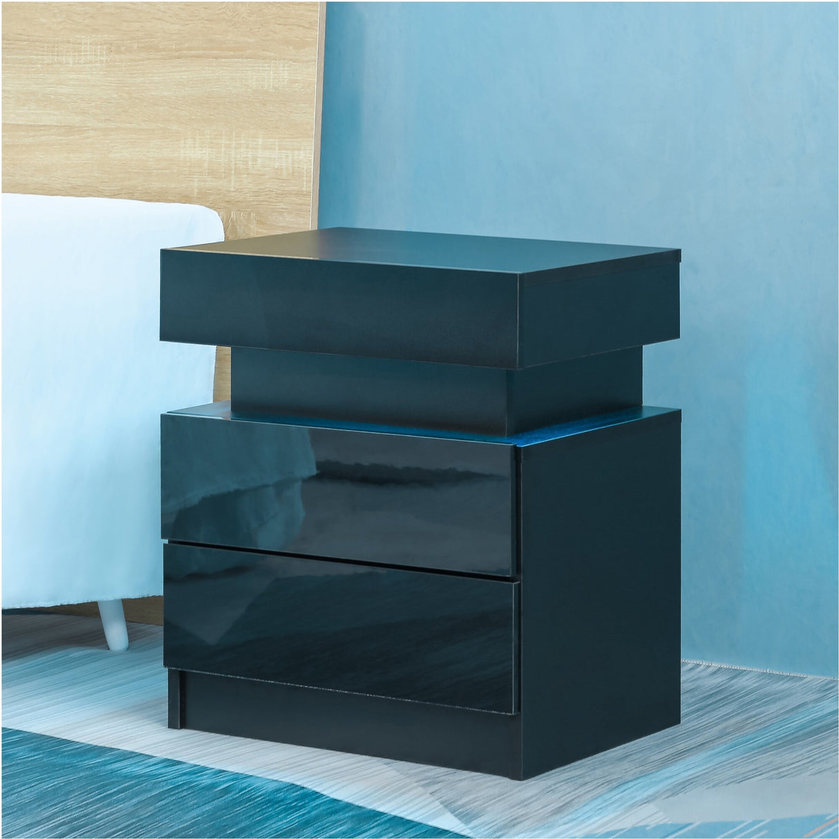 LED Nightstand Sofa Side Table Accent Storage End Table, Black