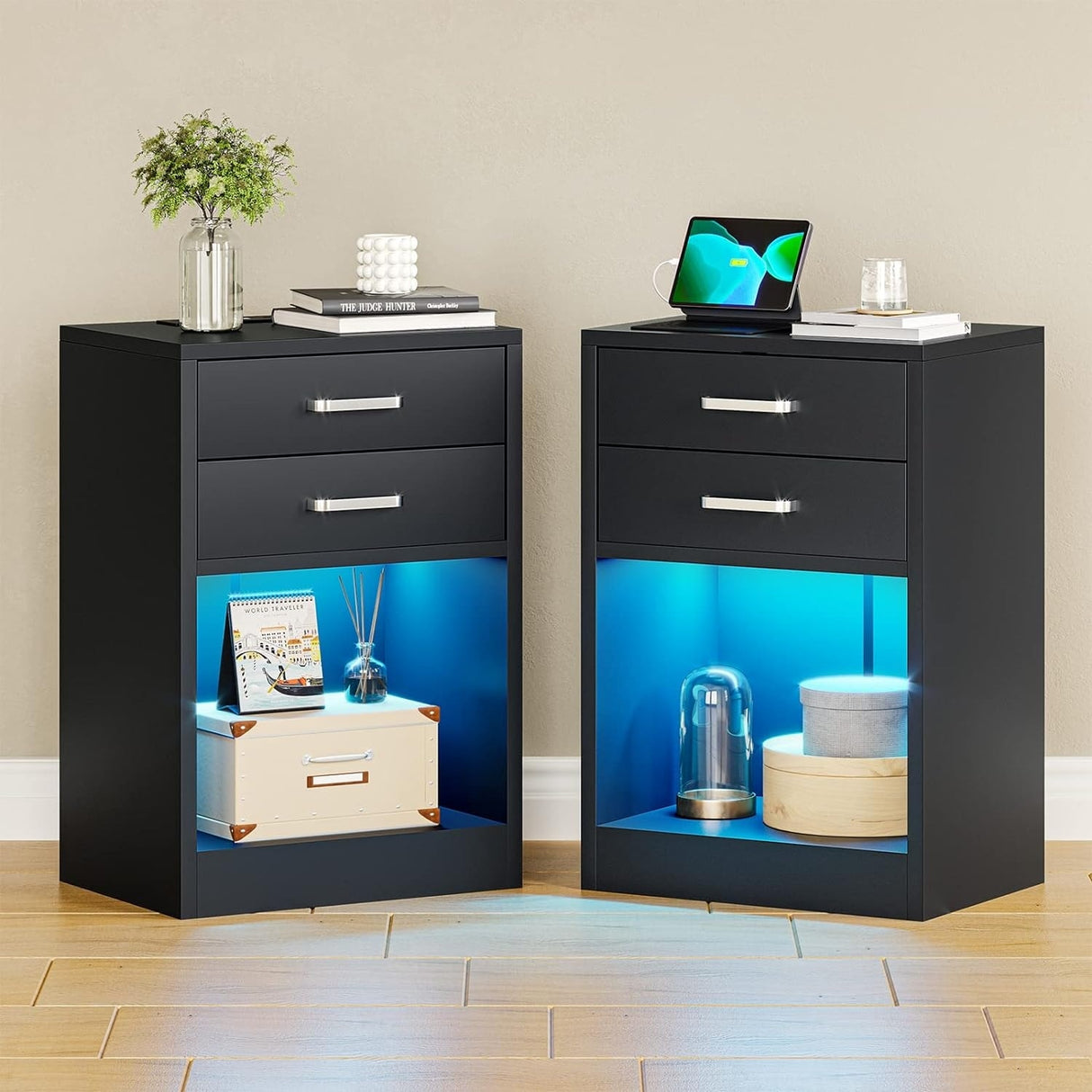 LED Nightstands Set of 2 Nightstands for Bedroom