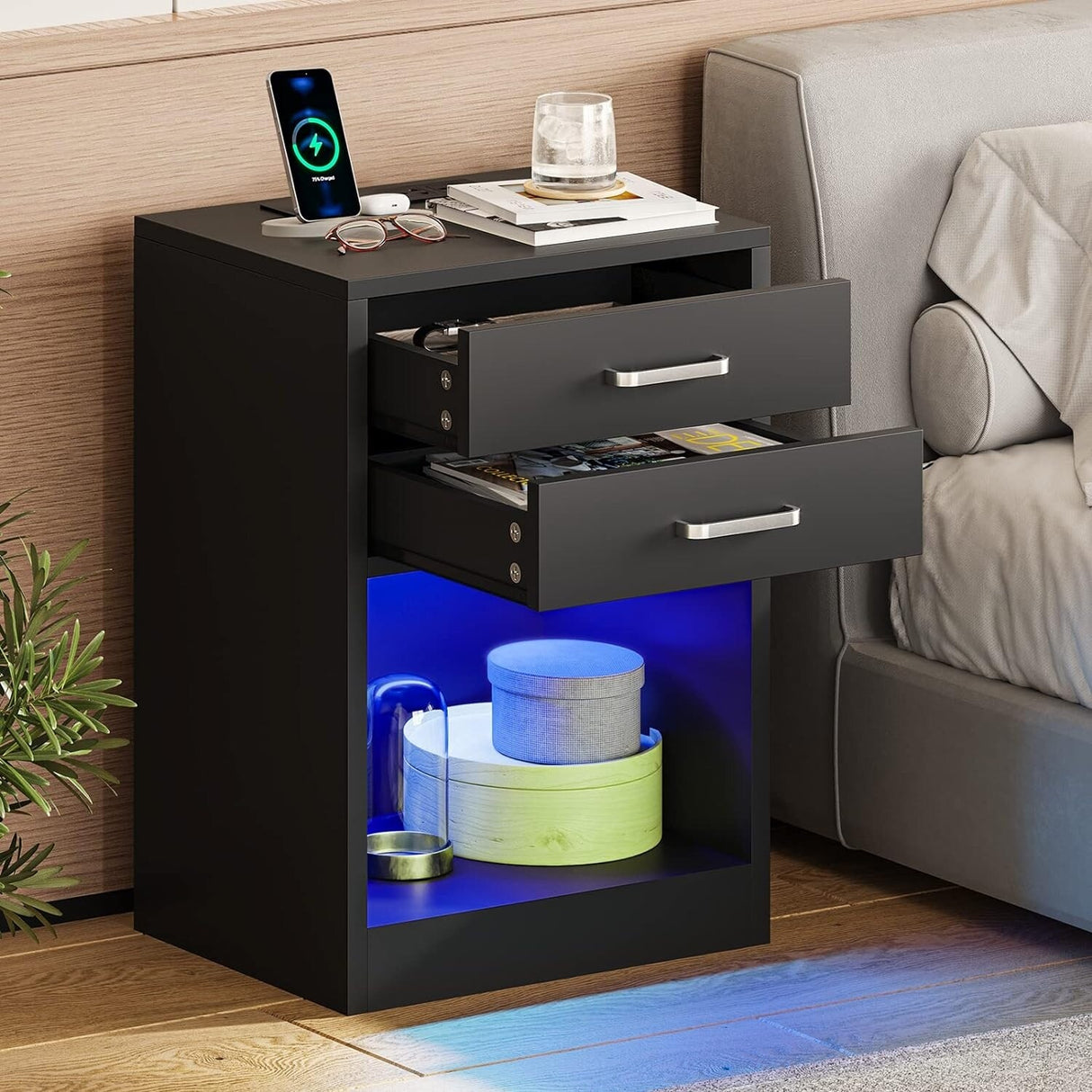 LED Nightstands Set of 2 Nightstands for Bedroom